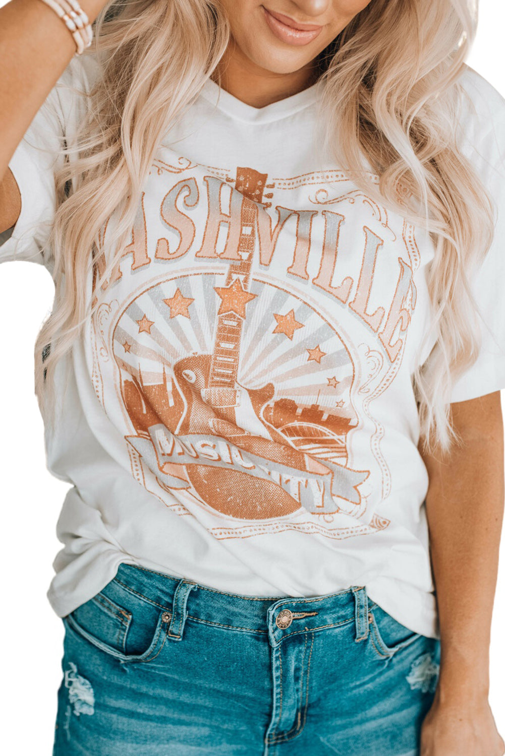 White MUSIC CITY NASHVILLE Graphic T Shirt Graphic Tees JT's Designer Fashion