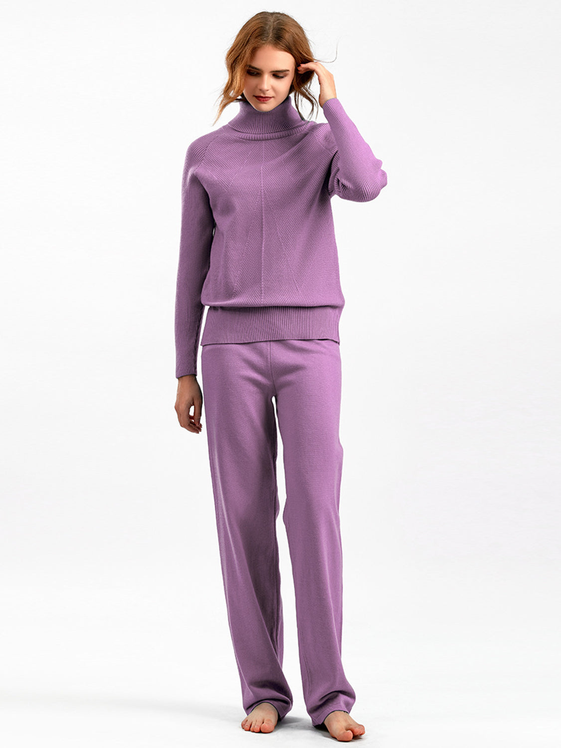 Turtleneck Raglan Sleeve Top and Pants Sweater Set Pant Sets JT's Designer Fashion