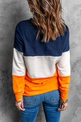 Blue Cute Pumkin Print Fall Vibe Color Block Sweatshirt Graphic Sweatshirts JT's Designer Fashion