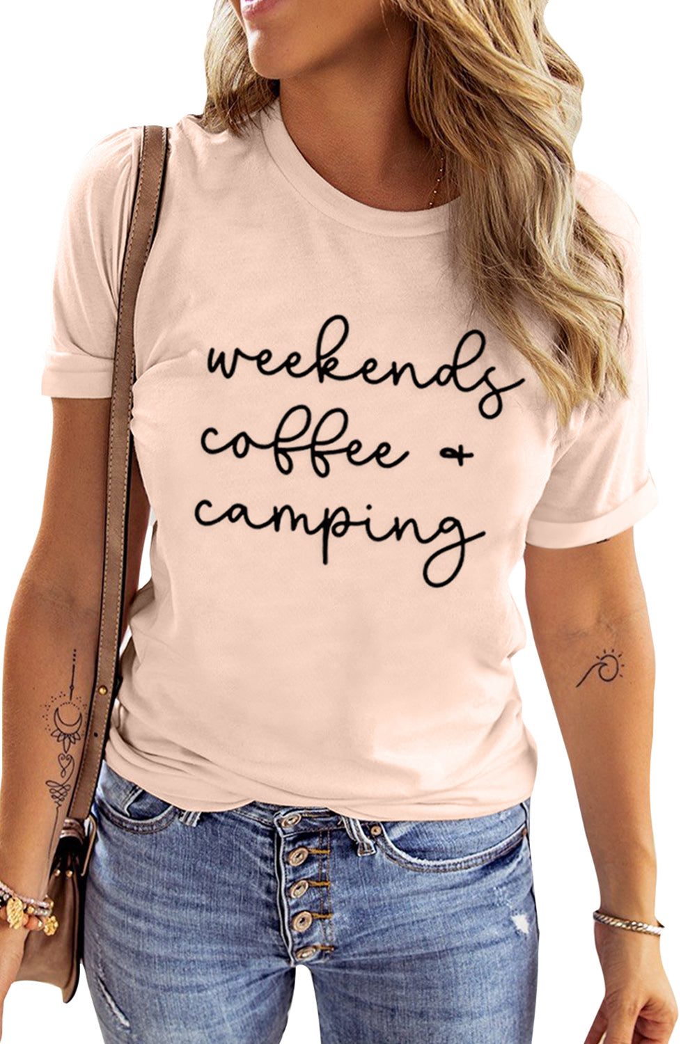 Pink Weekends Coffee & Camping Printed Graphic T Shirt Graphic Tees JT's Designer Fashion