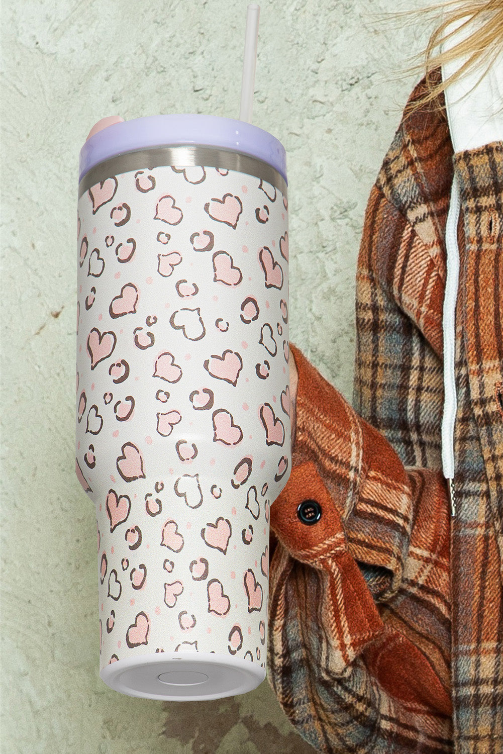 White Heart Shaped Print Handle Stainless Portable Cup Tumblers JT's Designer Fashion