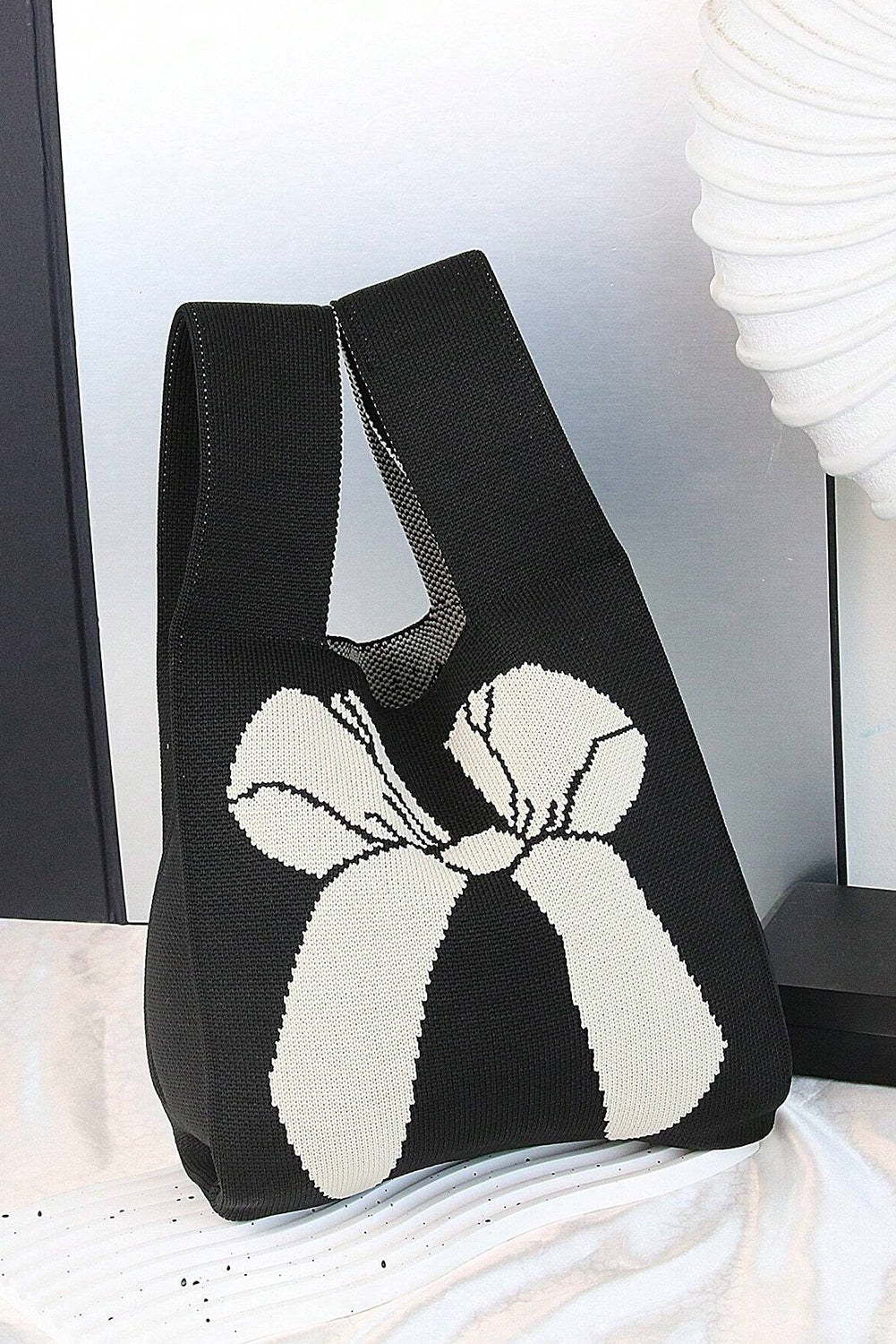 Black Colorblock Bowknot Pattern Knitted Hand Bag Handbags JT's Designer Fashion