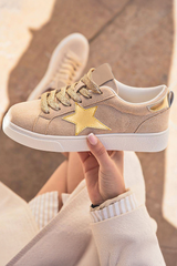 Buckskin Star Glitter Patchwork Lace-up Sneakers Women's Shoes JT's Designer Fashion