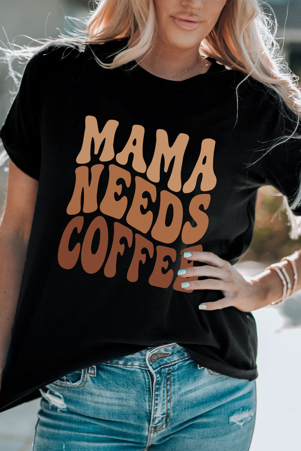 Black MAMA NEEDS COFFEE Graphic T Shirt Graphic Tees JT's Designer Fashion