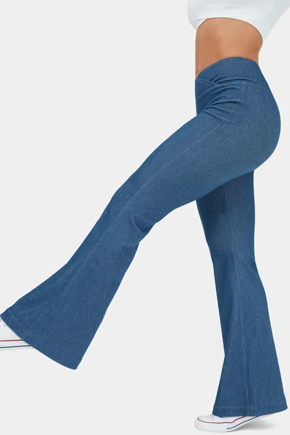 Sail Blue Crossover High Waist Fit and Flare Jeans Bottoms JT's Designer Fashion