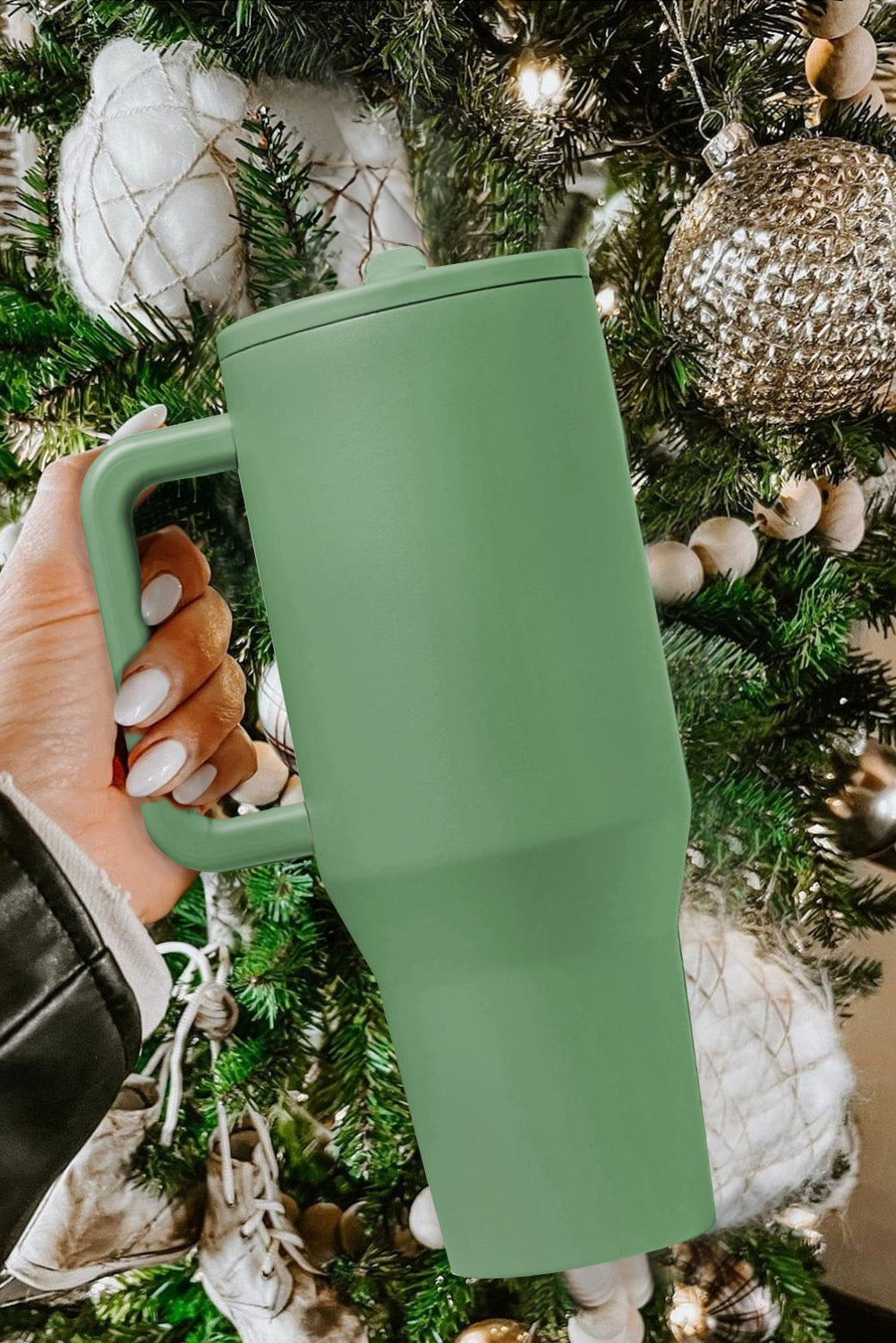 Dark Green Frosted Stainless Handle Large Vacuum Cup with Straw 1200ml Tumblers JT's Designer Fashion