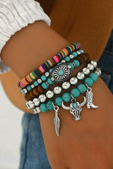 Turquoise Western Pattern Turquoise Beaded Multi Layer Bracelet Set Jewelry JT's Designer Fashion