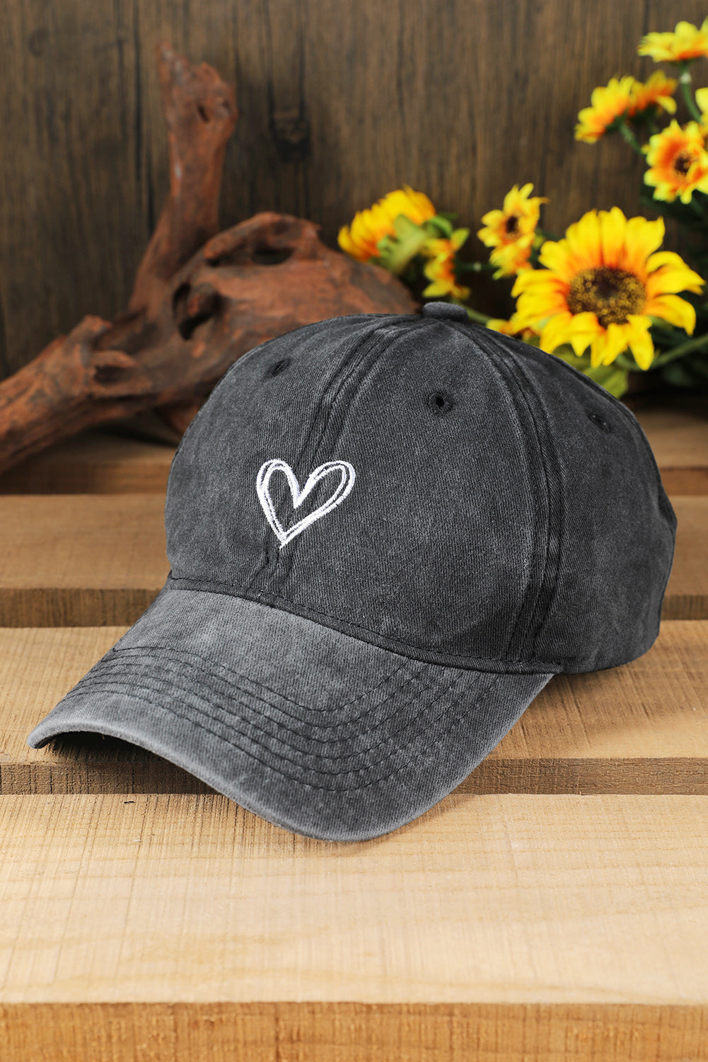 Black Little Heart Cotton Embroidered Baseball Cap Hats & Caps JT's Designer Fashion