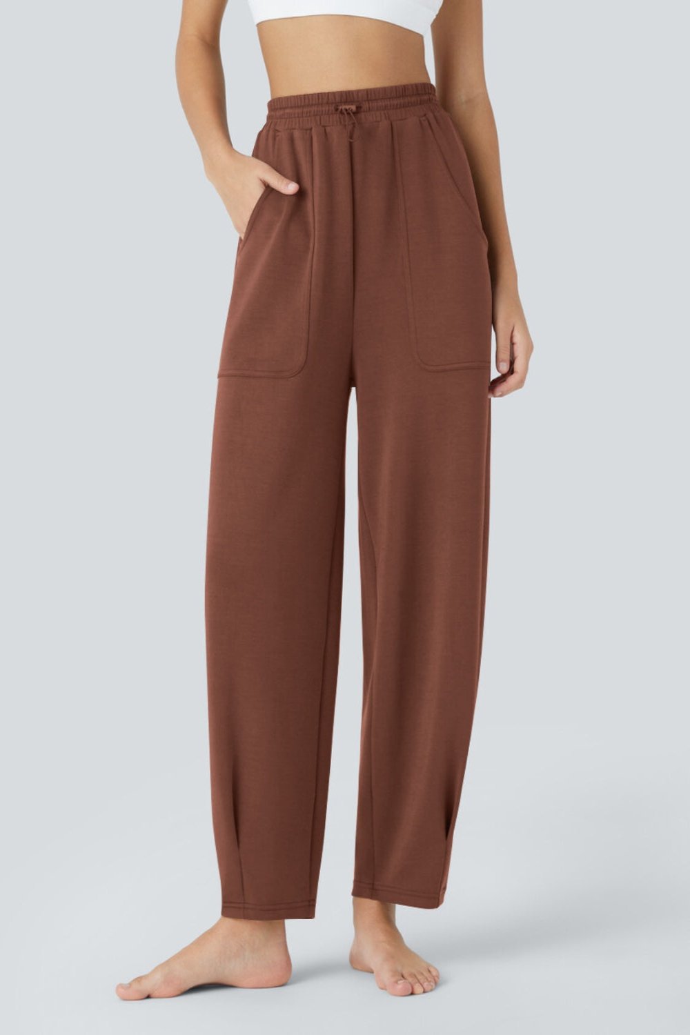 Lovelet Drawstring Pants with Pockets Brown Pants & Culotte JT's Designer Fashion