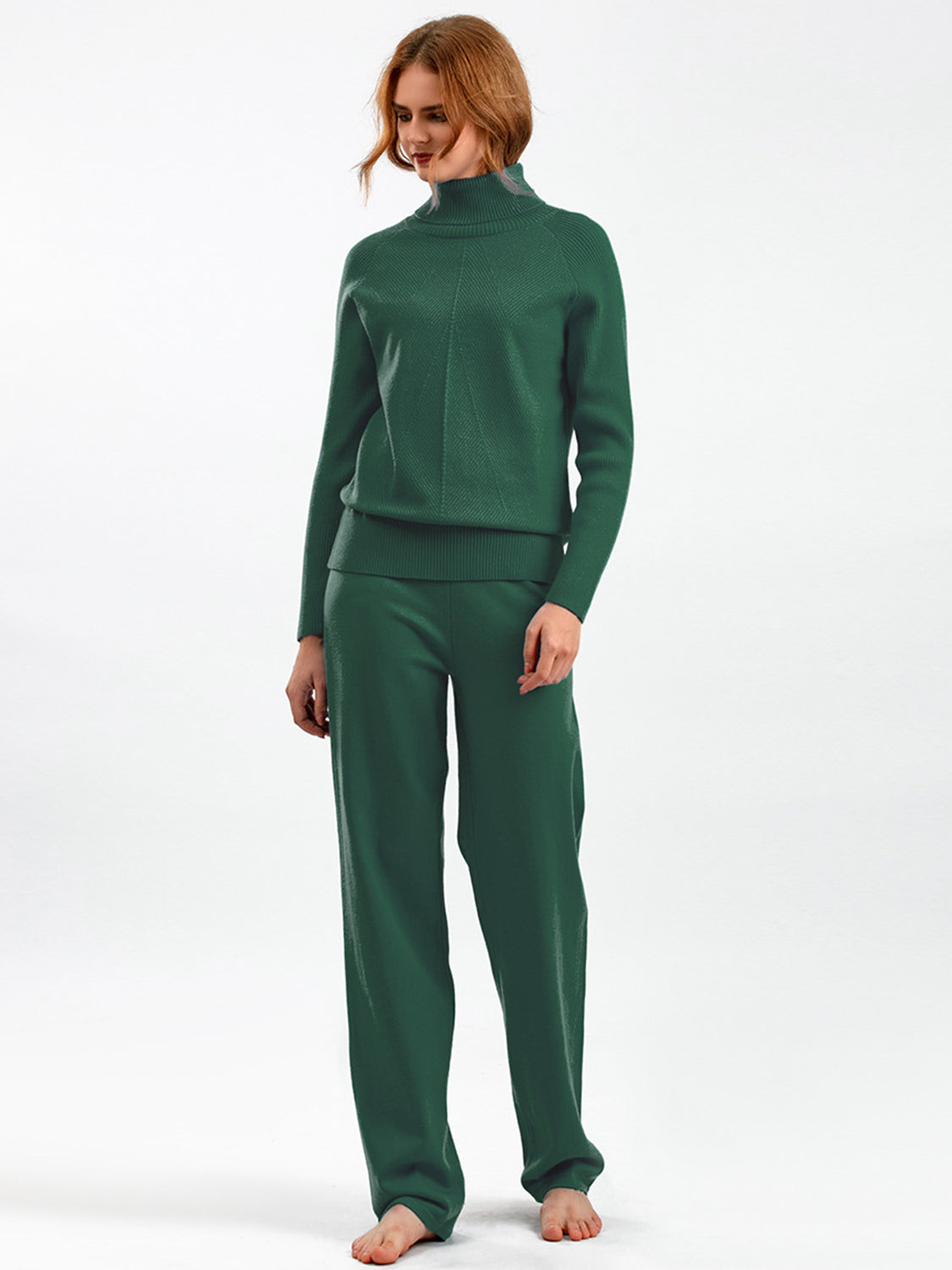 Turtleneck Raglan Sleeve Top and Pants Sweater Set Pant Sets JT's Designer Fashion