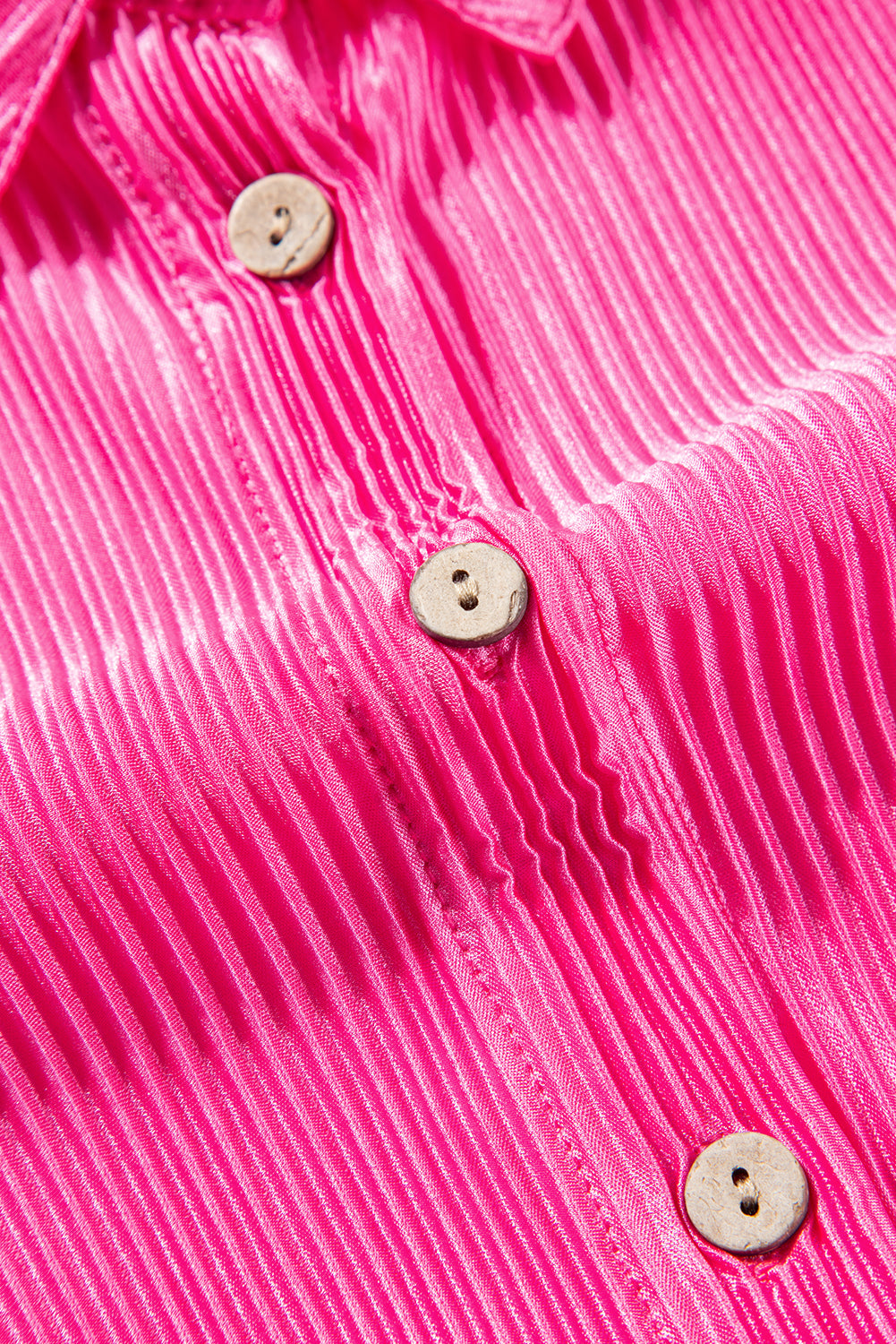 Bright Pink Satin Pleated Short Sleeve Shirt Blouses & Shirts JT's Designer Fashion