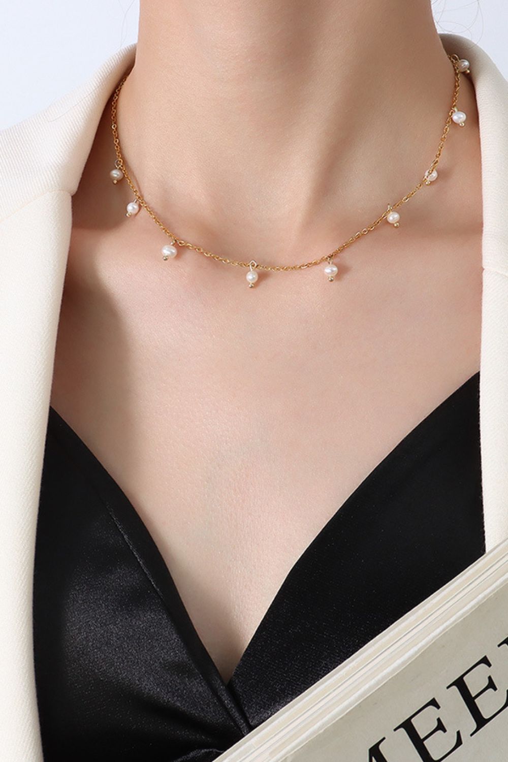 18K Gold-Plated Titanium Steel Pearl Necklace Gold One Size Necklaces JT's Designer Fashion