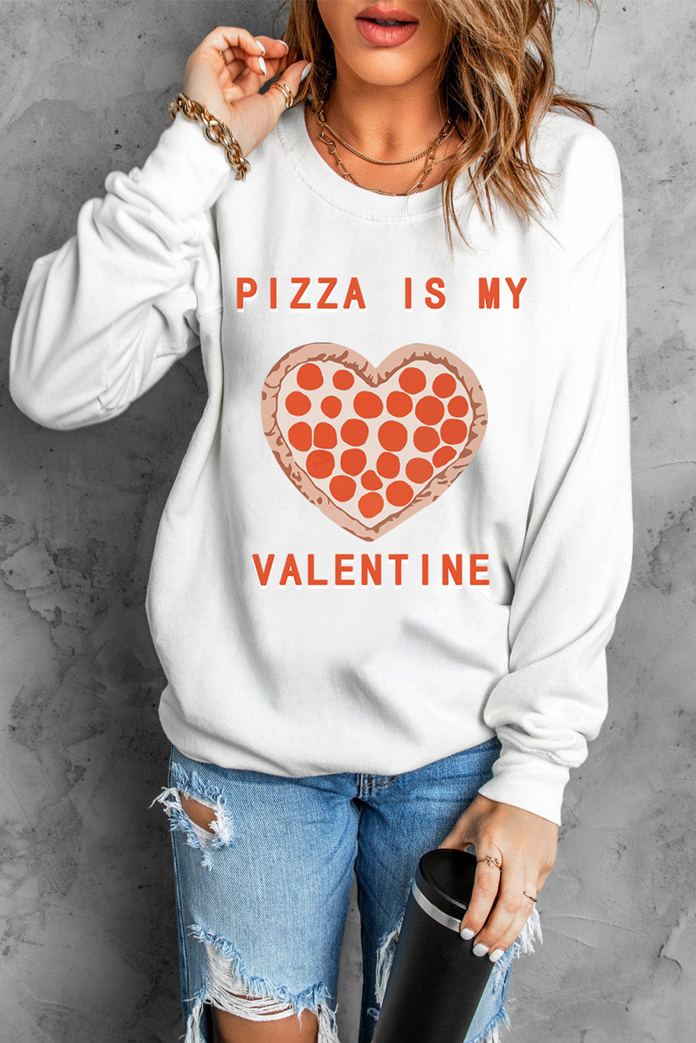 PIZZA IS MY VALENTINE Graphic Print Sweatshirt Graphic Sweatshirts JT's Designer Fashion