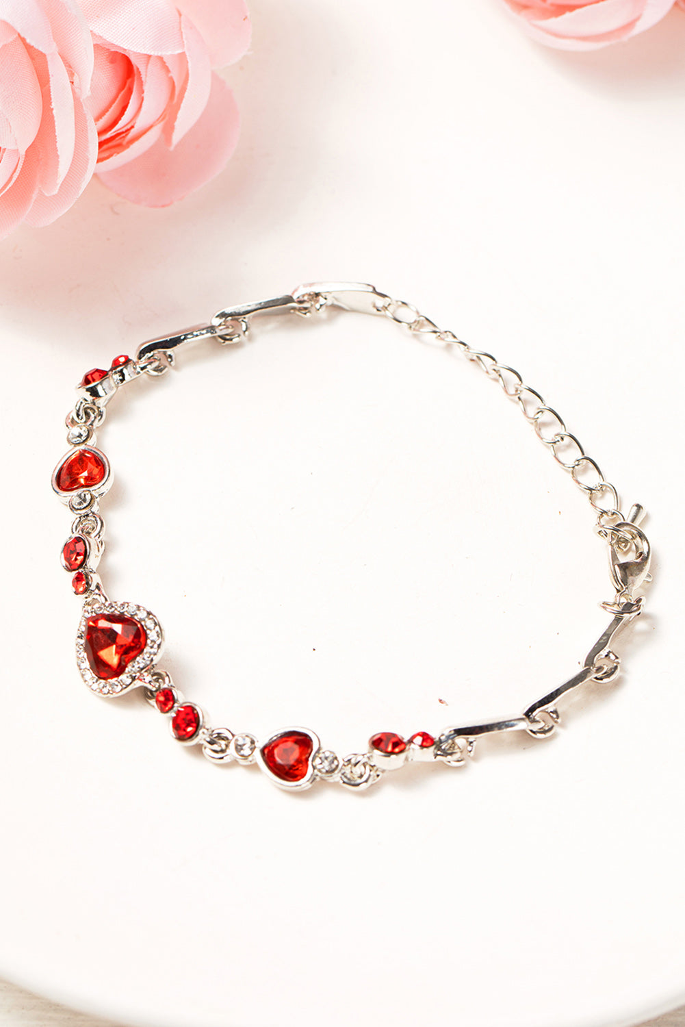 Fiery Red Heart-shape Gem Valentines Fashion Bracelet Jewelry JT's Designer Fashion