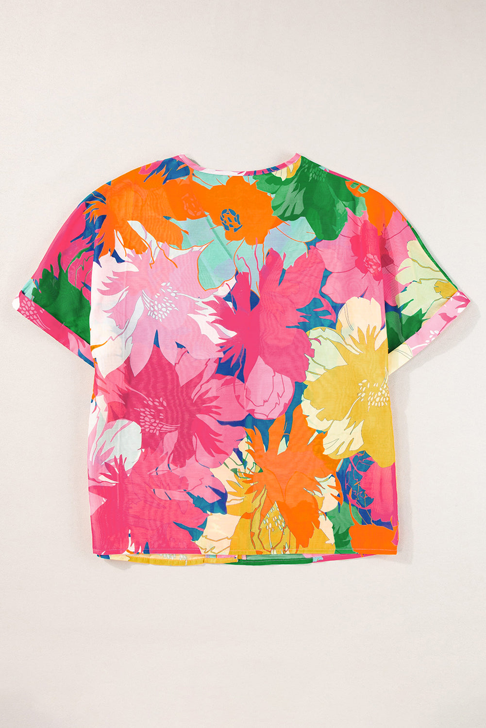 Multicolour Floral Print Folded Short Sleeve Shirt Blouses & Shirts JT's Designer Fashion