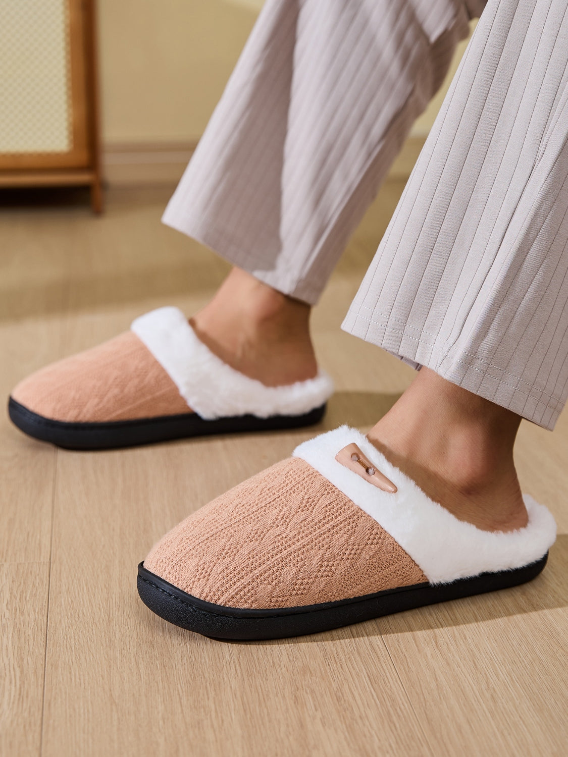 Horn Buckle Furry Texture Flat Slippers Slippers JT's Designer Fashion