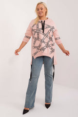 Chic Asymmetrical Plus Size Blouse – Rhinestone Detail, 3/4 Sleeves & Effortless Elegance pink EU one-size-fits-all | US one-size Blouses & Shirts JT's Designer Fashion