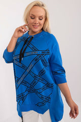 Chic Asymmetrical Plus Size Blouse – Rhinestone Detail, 3/4 Sleeves & Effortless Elegance blue EU one-size-fits-all | US one-size Blouses & Shirts JT's Designer Fashion