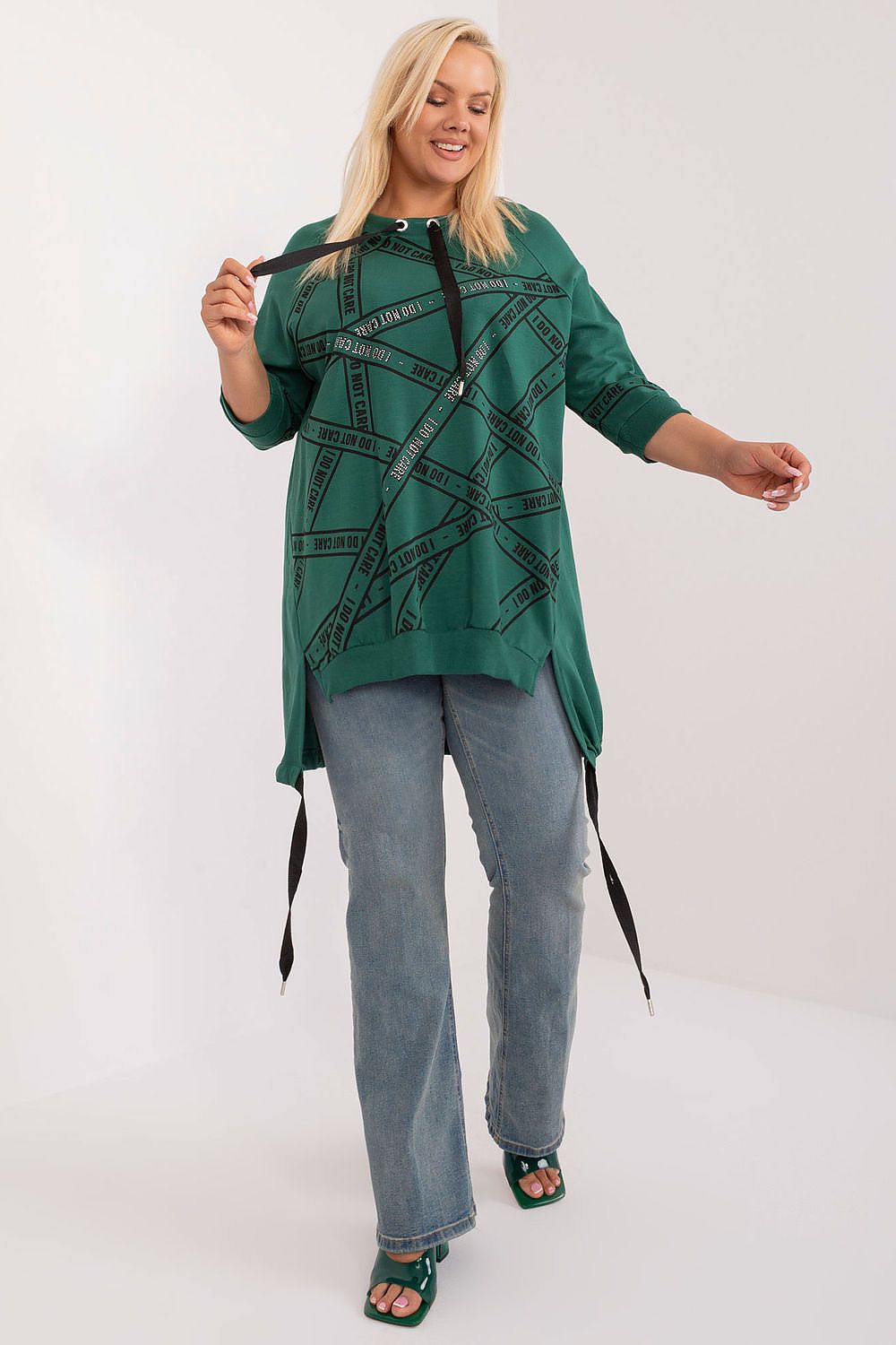 Chic Asymmetrical Plus Size Blouse – Rhinestone Detail, 3/4 Sleeves & Effortless Elegance green EU one-size-fits-all | US one-size Blouses & Shirts JT's Designer Fashion