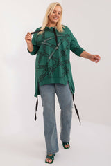 Chic Asymmetrical Plus Size Blouse – Rhinestone Detail, 3/4 Sleeves & Effortless Elegance green EU one-size-fits-all | US one-size Blouses & Shirts JT's Designer Fashion