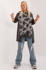 Chic Asymmetrical Plus Size Blouse – Rhinestone Detail, 3/4 Sleeves & Effortless Elegance Blouses & Shirts JT's Designer Fashion