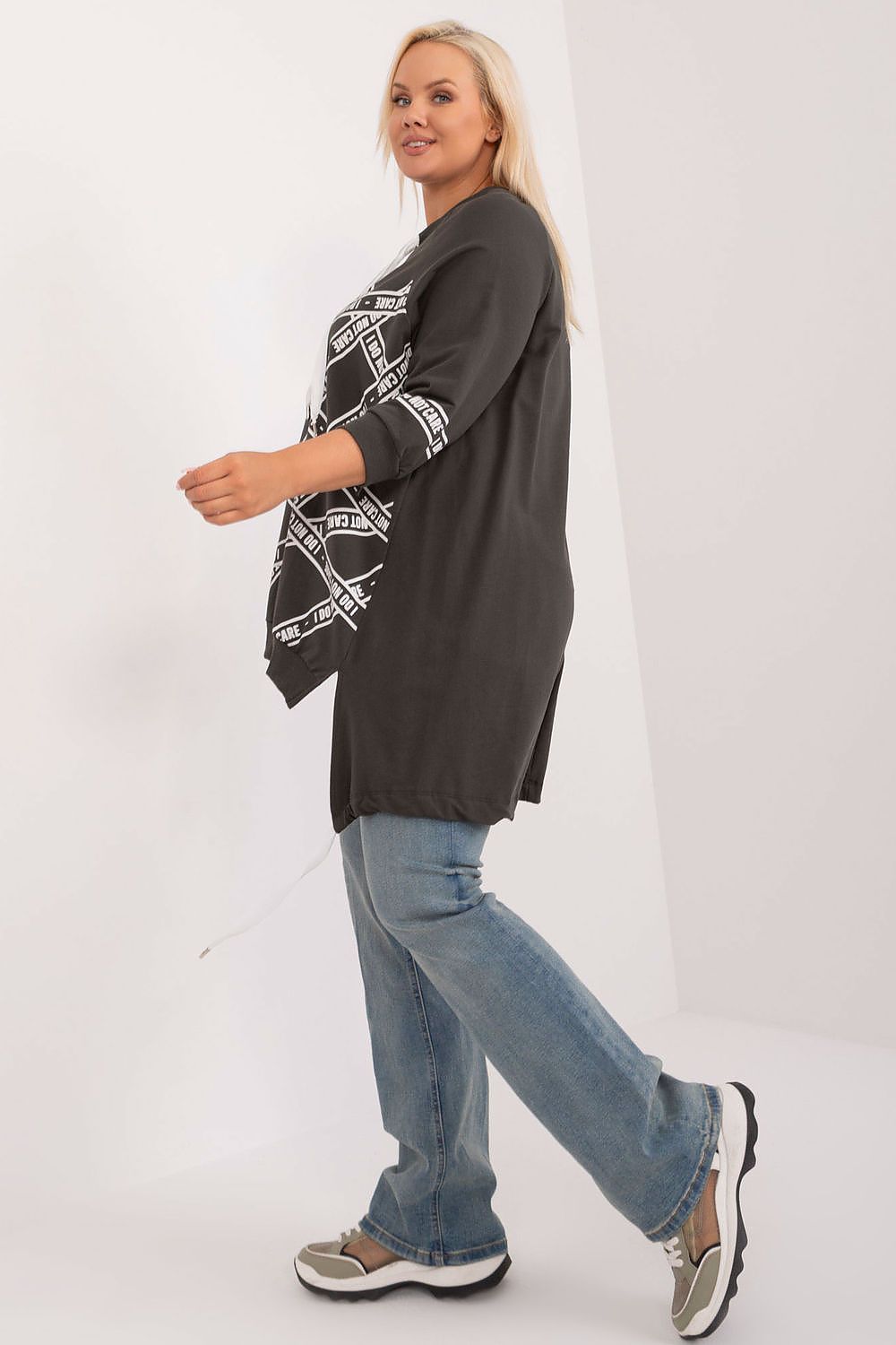 Chic Asymmetrical Plus Size Blouse – Rhinestone Detail, 3/4 Sleeves & Effortless Elegance Blouses & Shirts JT's Designer Fashion
