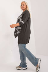 Chic Asymmetrical Plus Size Blouse – Rhinestone Detail, 3/4 Sleeves & Effortless Elegance Blouses & Shirts JT's Designer Fashion