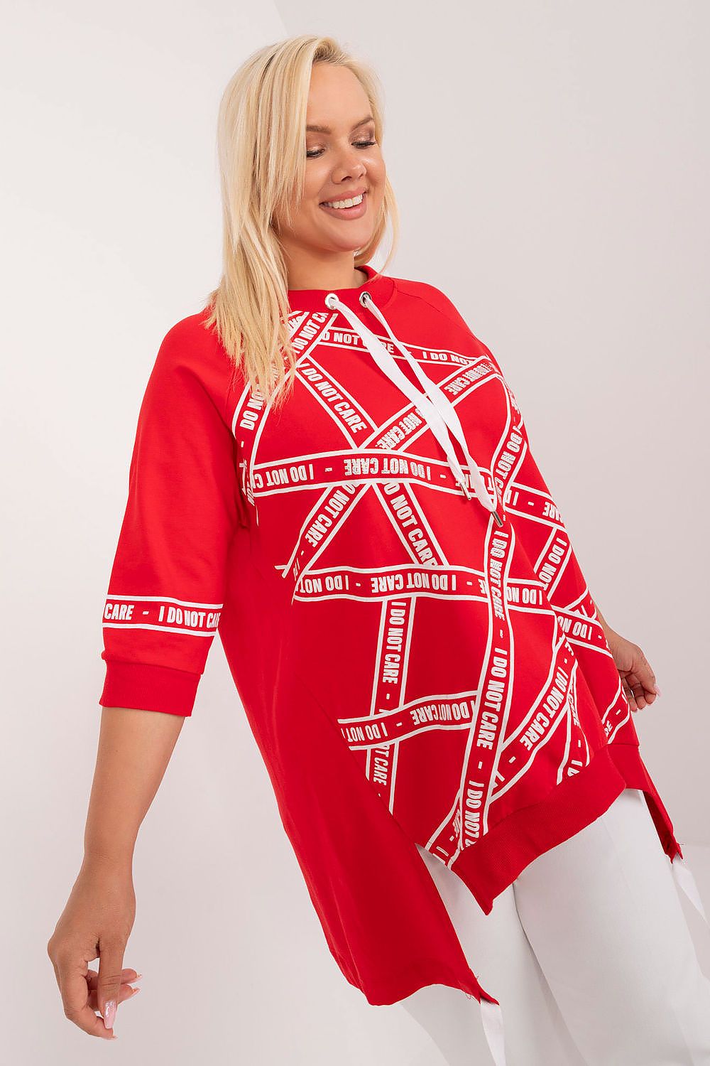 Chic Asymmetrical Plus Size Blouse – Rhinestone Detail, 3/4 Sleeves & Effortless Elegance red EU one-size-fits-all | US one-size Blouses & Shirts JT's Designer Fashion