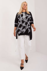 Chic Asymmetrical Plus Size Blouse – Rhinestone Detail, 3/4 Sleeves & Effortless Elegance black EU one-size-fits-all | US one-size Blouses & Shirts JT's Designer Fashion