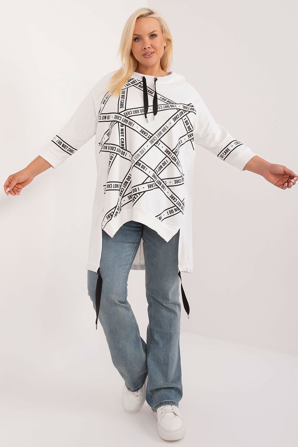 Chic Asymmetrical Plus Size Blouse – Rhinestone Detail, 3/4 Sleeves & Effortless Elegance Blouses & Shirts JT's Designer Fashion