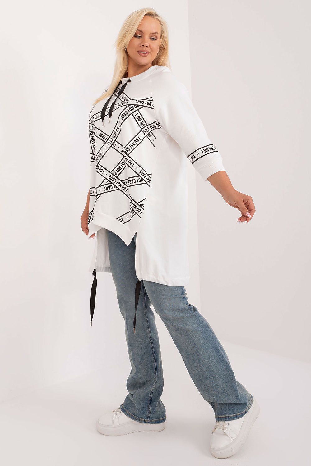 Chic Asymmetrical Plus Size Blouse – Rhinestone Detail, 3/4 Sleeves & Effortless Elegance Blouses & Shirts JT's Designer Fashion