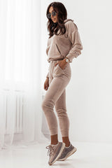 Velour Tracksuit Set – Luxurious Comfort, Effortless Style! beige Jumpsuits & Rompers JT's Designer Fashion