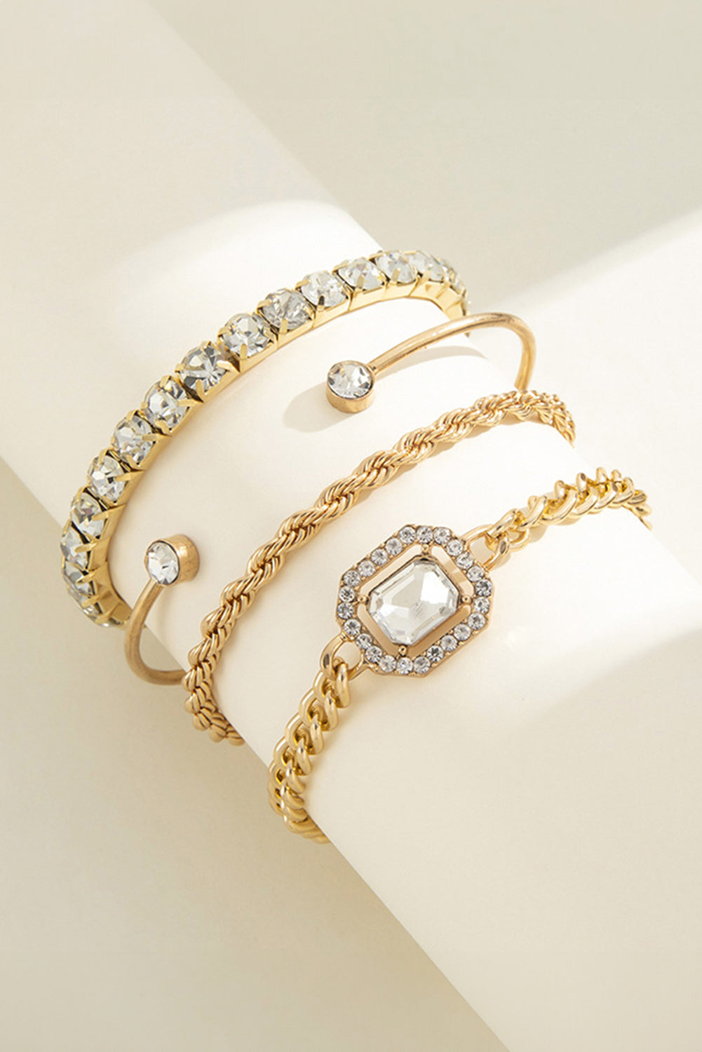 Gold 4pcs Diamond Chained Braided Bangle Bracelet Set Jewelry JT's Designer Fashion