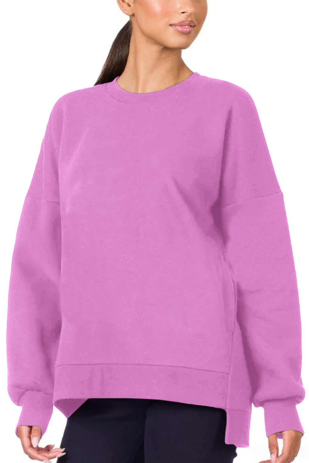 Phalaenopsis Plain Drop Shoulder High Low Sweatshirt Pre Order Sweatshirts & Hoodies JT's Designer Fashion