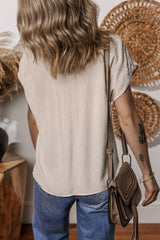 Jet Stream Geometric Embroidered Short Sleeve Tassel Tied V Neck Blouse Blouses & Shirts JT's Designer Fashion
