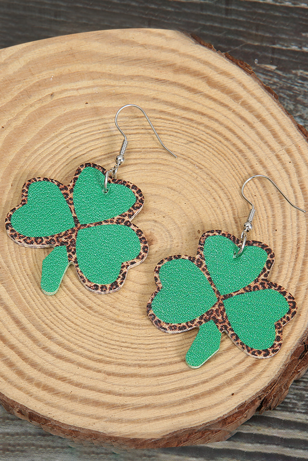 Green Shamrock Leopard PU Earrings Jewelry JT's Designer Fashion