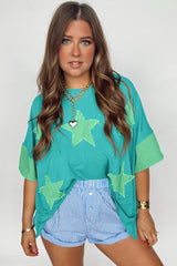 Aruba Blue Frayed Denim Star Patched Oversize T Shirt Pre Order Tops JT's Designer Fashion