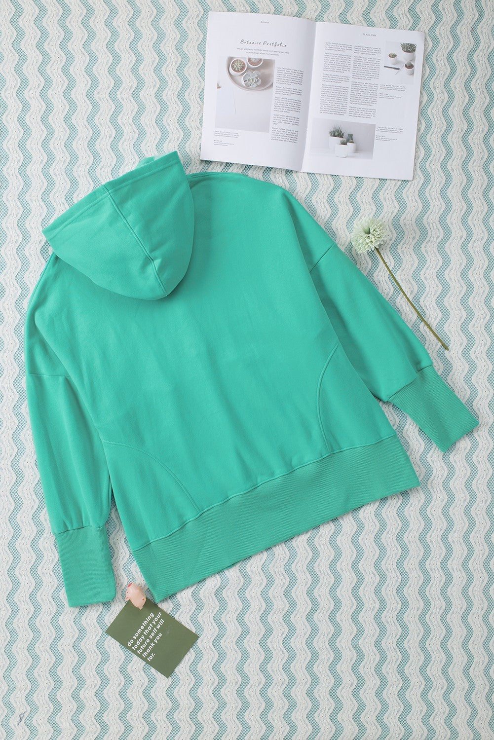 Turquoise Batwing Sleeve Pocketed Henley Hoodie Sweatshirts & Hoodies JT's Designer Fashion