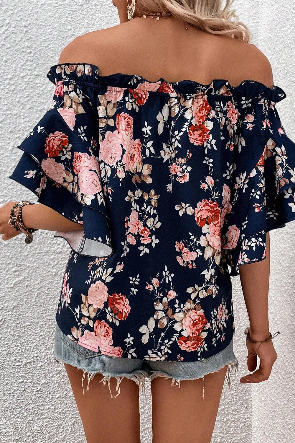 Black Plus Size Floral Off Shoulder Ruffle Sleeve Blouse Plus Size JT's Designer Fashion