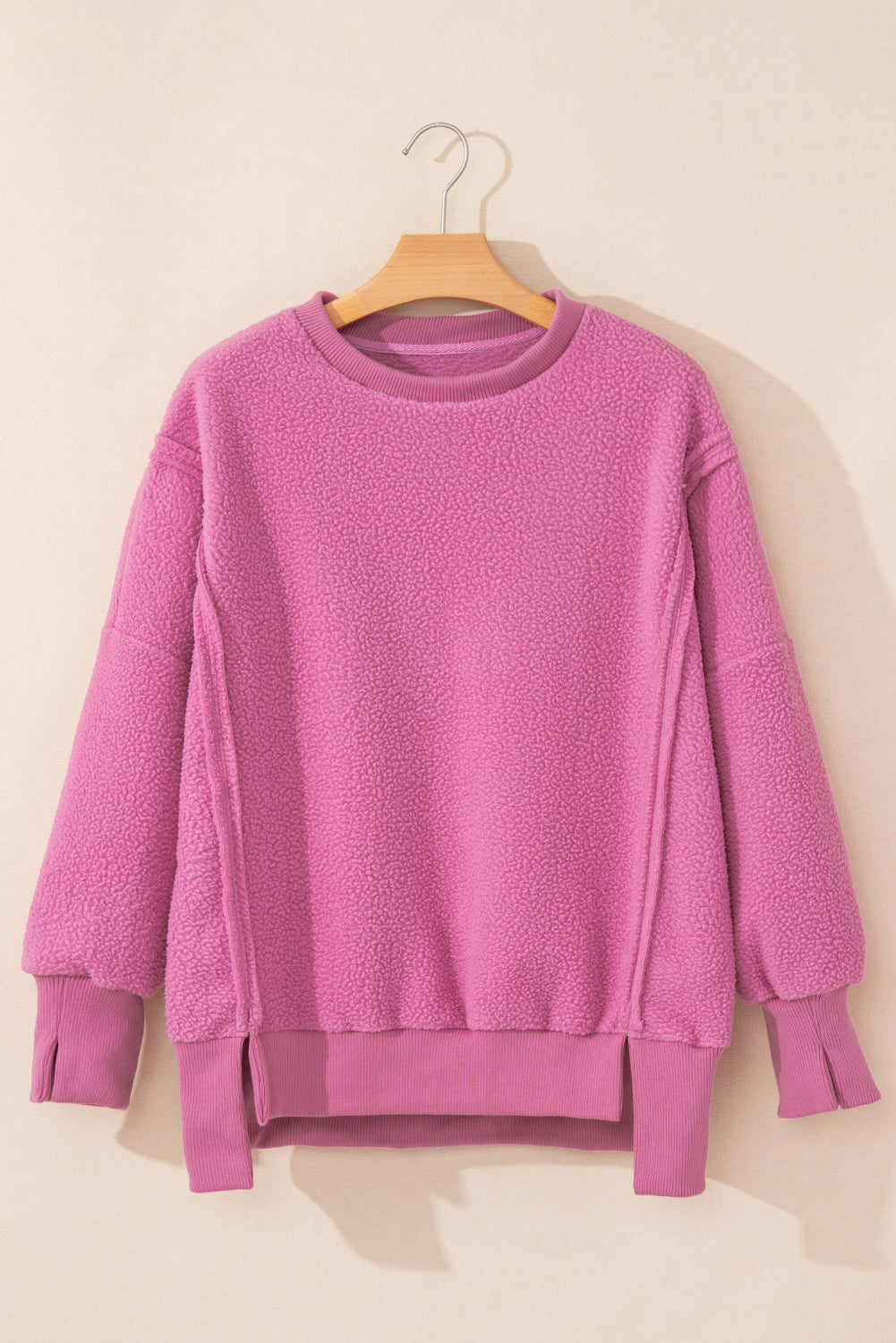 Bright Pink Sherpa Seamed Drop Shoulder Oversized Sweatshirt Sweatshirts & Hoodies JT's Designer Fashion