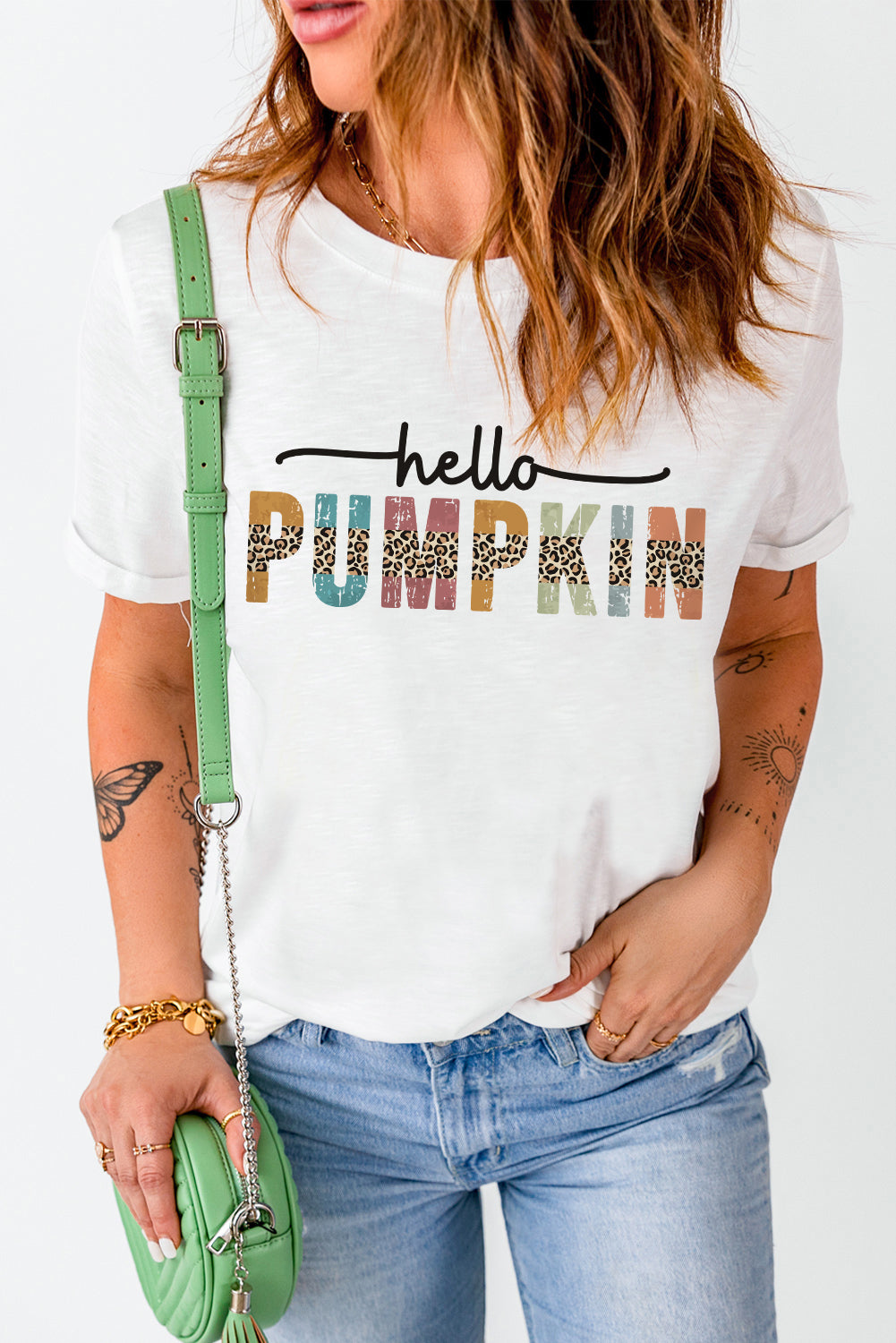 White Hello Pumpkin Graphic Casual Tee Graphic Tees JT's Designer Fashion