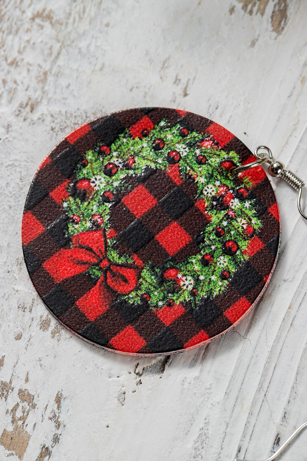 Christmas Wreath Plaid Print Hoop Earrings Jewelry JT's Designer Fashion