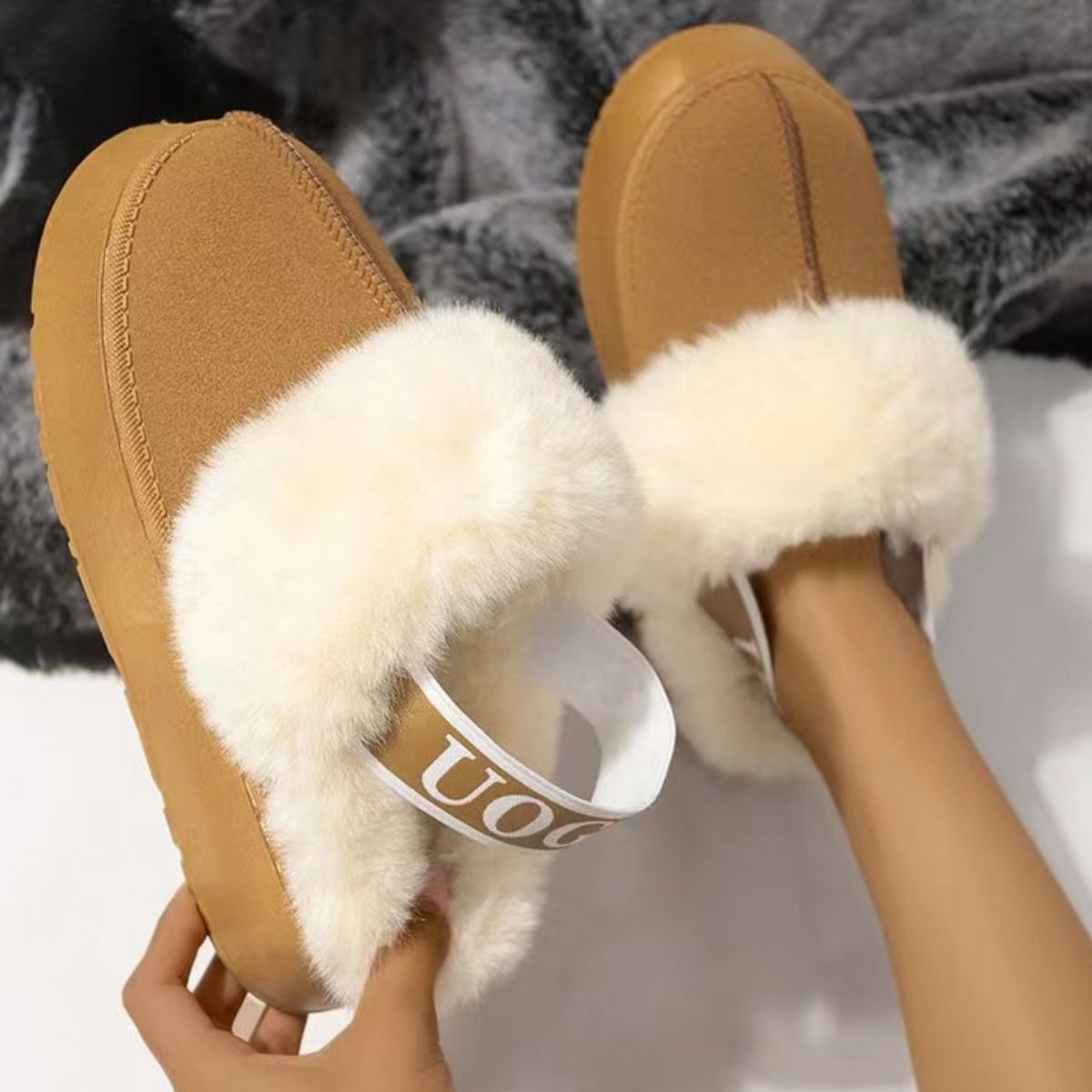 Plush Platform Slippers with Letter Strap Shoes JT's Designer Fashion