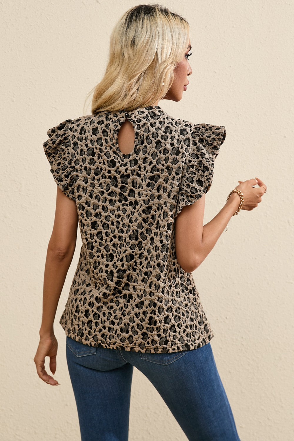 Ruffled Leopard Round Neck Cap Sleeve Blouse Blouses & Shirts JT's Designer Fashion