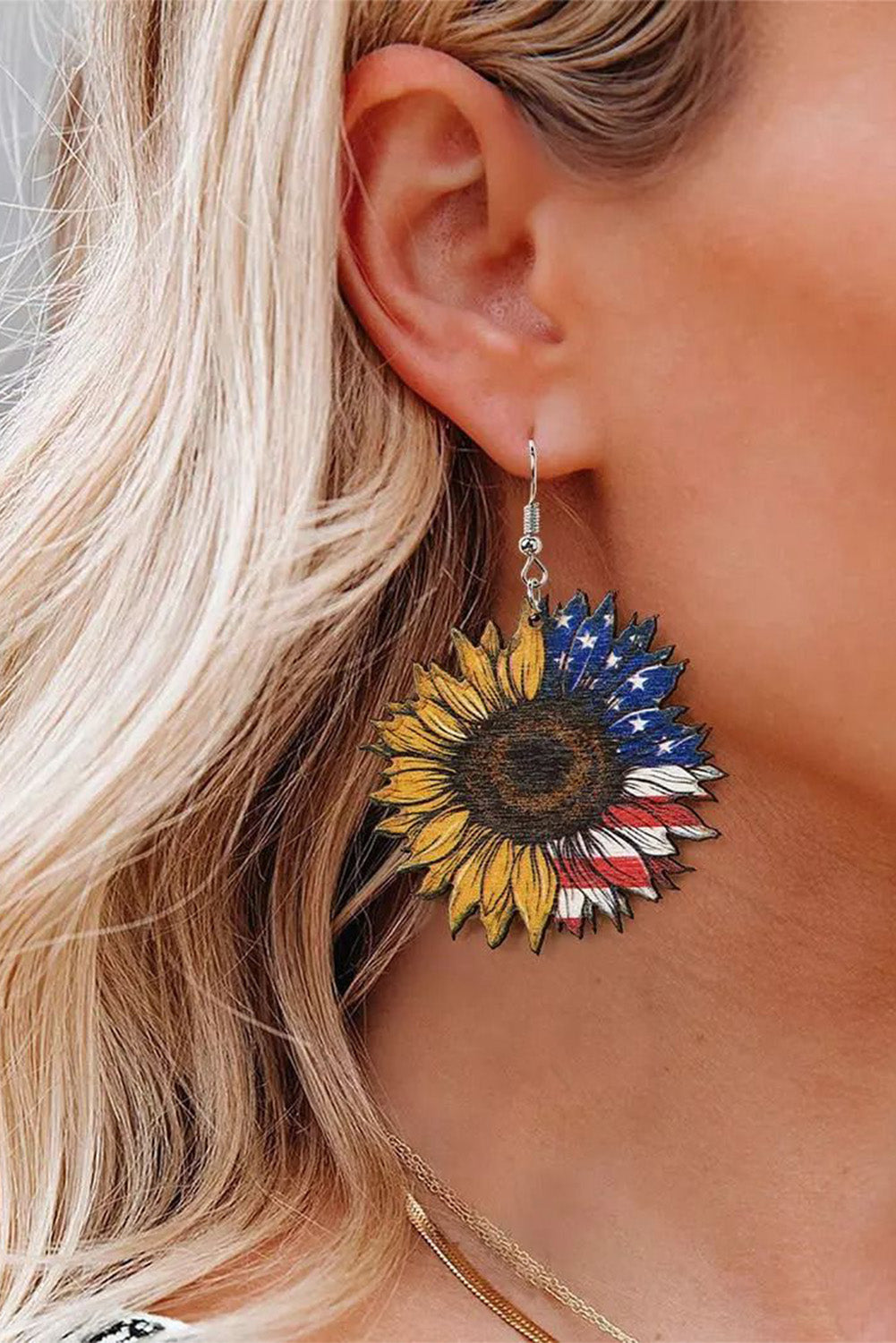 Yellow American Independence Day flag Sunflower Earrings Jewelry JT's Designer Fashion