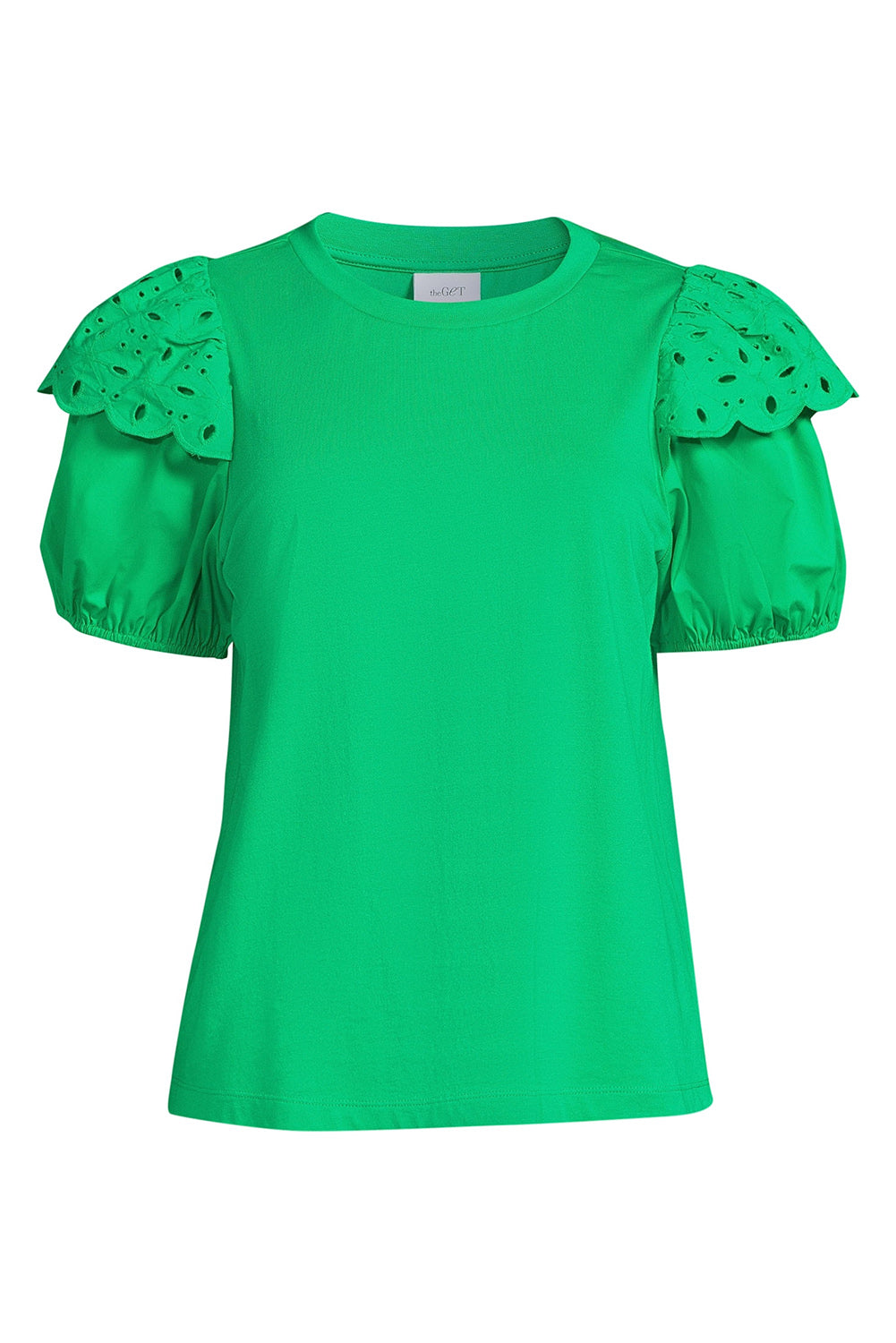 Bright Green Eyelet Puff Short Sleeve Top Pre Order Tops JT's Designer Fashion