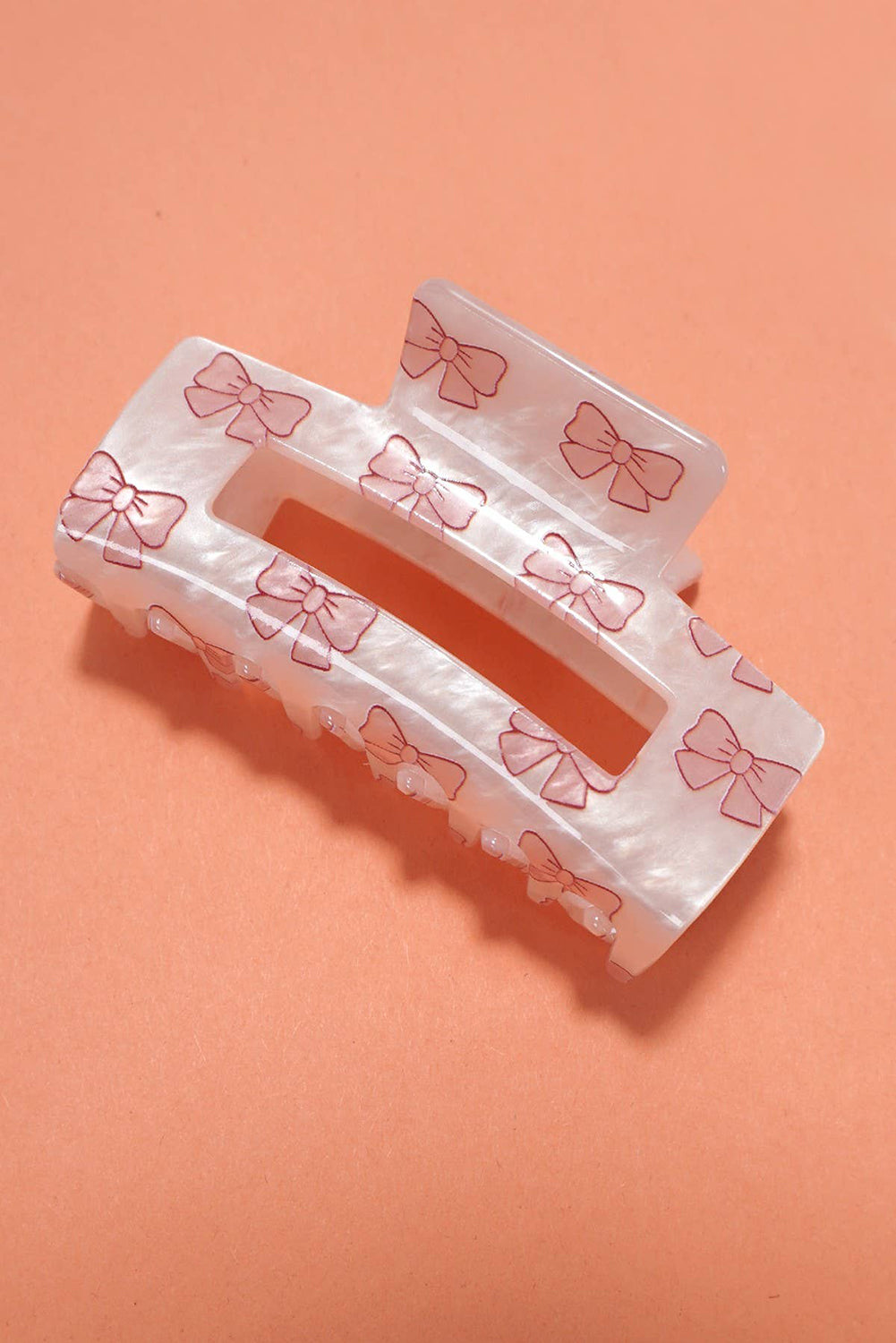 Light Pink Bow Knot Print Acrylic Square Hair Claw Headwear JT's Designer Fashion