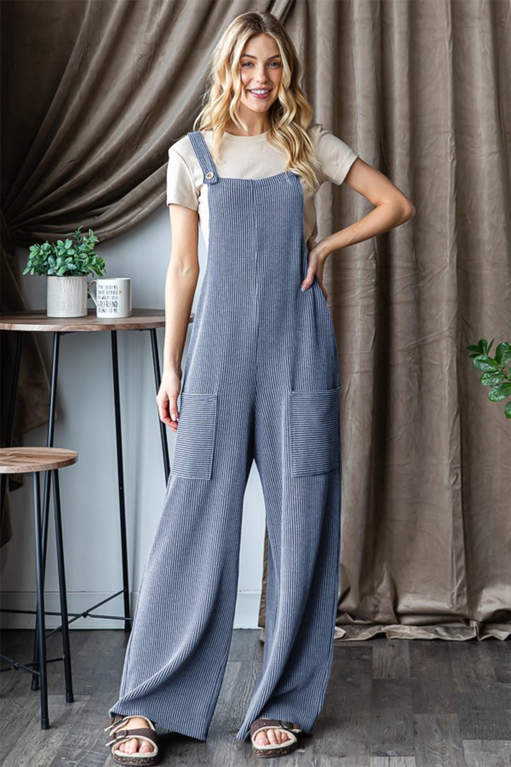 Heimish Full Size Ribbed Front Pocket Sleeveless Jumpsuit Denim Vintage Jumpsuits & Rompers JT's Designer Fashion