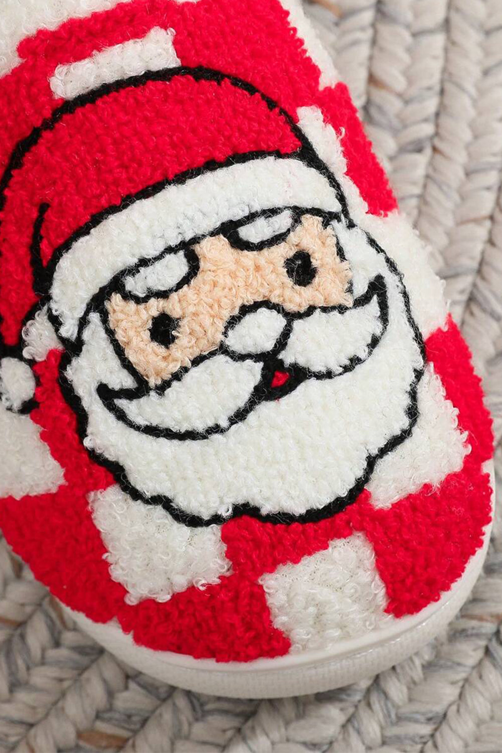 Fiery Red Checkered Santa Claus Graphic Plush Home Slippers Slippers JT's Designer Fashion