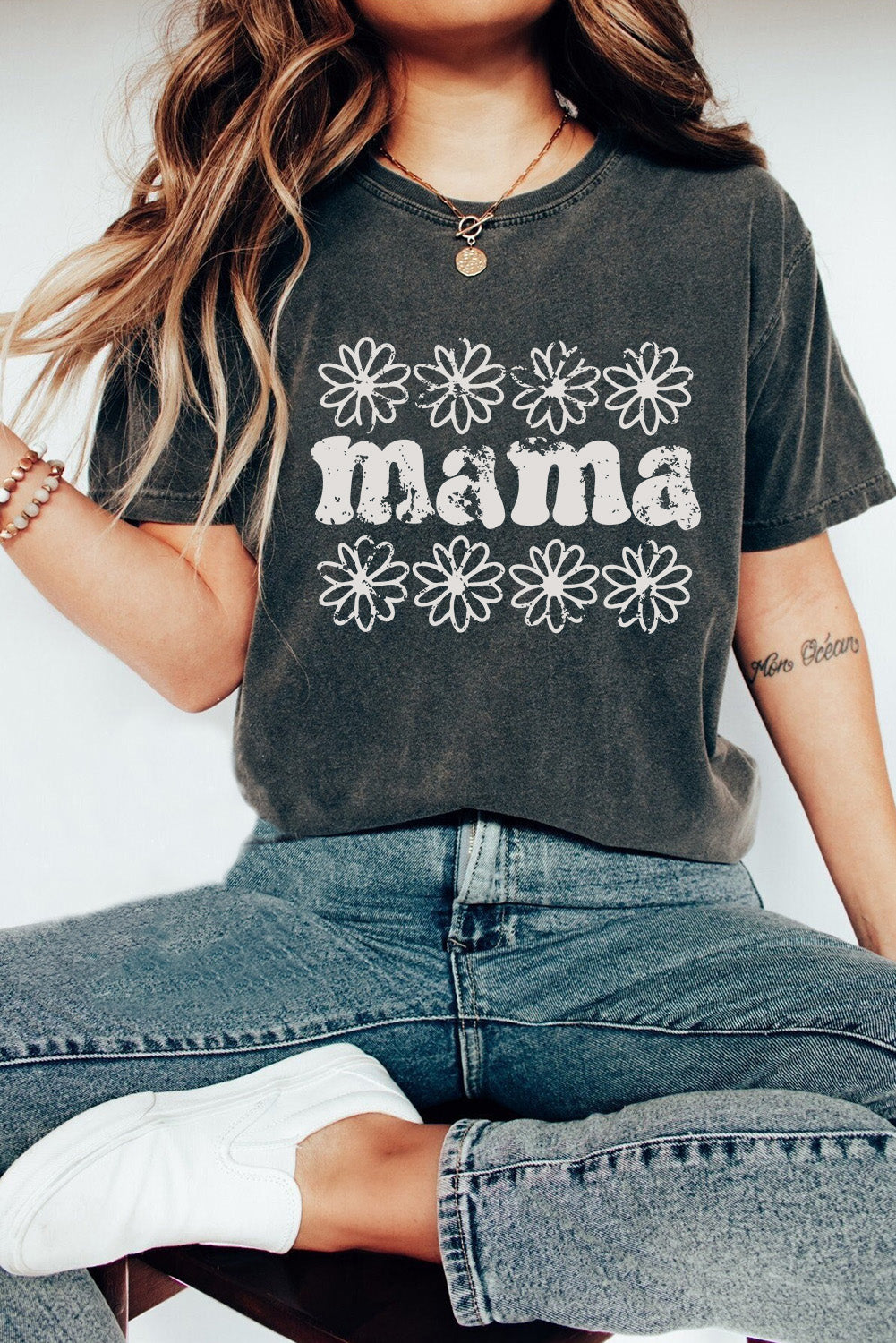 Black Flower mama Graphic Crewneck T Shirt Graphic Tees JT's Designer Fashion